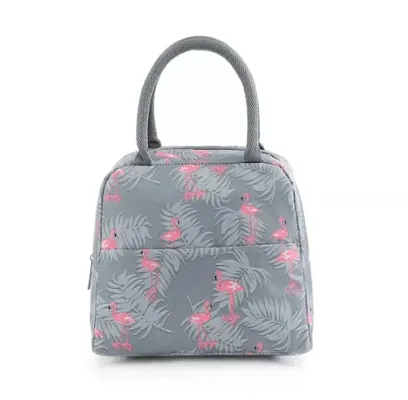 Grey Flamingo Insulated Lunch Bags Small for Women Work,Student Kids to School,Thermal Cooler Tote Bag Picnic Organizer