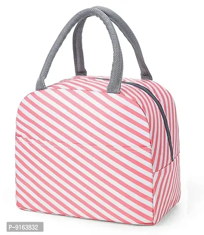 Pink Stripes Insulated Lunch Bags Small for Women Work,Student Kids to School,Thermal Cooler Tote Bag Picnic Organizer-thumb0