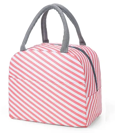 Pink Stripes Insulated Lunch Bags Small for Women Work,Student Kids to School,Thermal Cooler Tote Bag Picnic Organizer