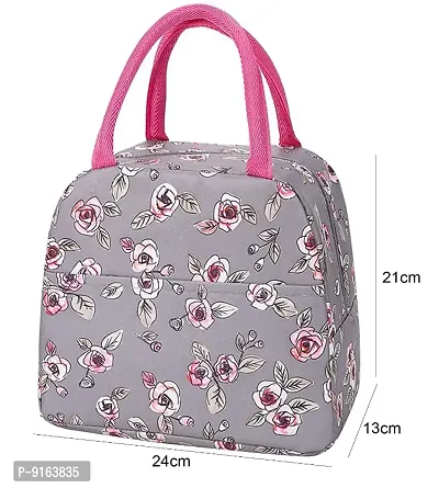 Rose Flower Grey Insulated Lunch Bags Small for Women Work,Student Kids to School,Thermal Cooler Tote Bag Picnic Organizer-thumb3