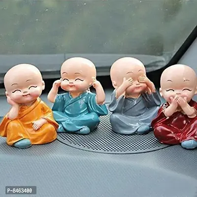 Set of 4 Cute Handcrafted Budha Monks for Home Decor and Car Dashboard Statue-thumb0
