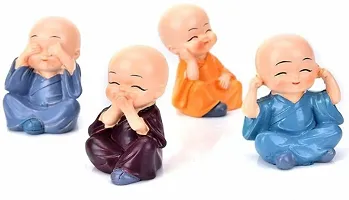 Set of 4 Cute Handcrafted Budha Monks for Home Decor and Car Dashboard Statue-thumb1