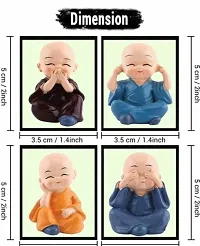 Set of 4 Cute Handcrafted Budha Monks for Home Decor and Car Dashboard Statue-thumb2