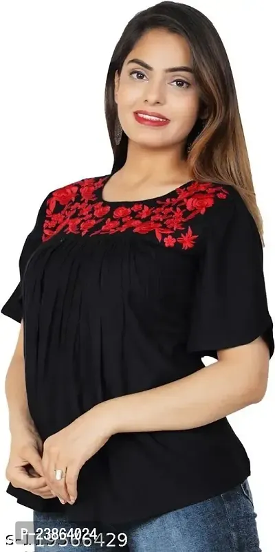Elegant Black Rayon Printed Top For Women-thumb4
