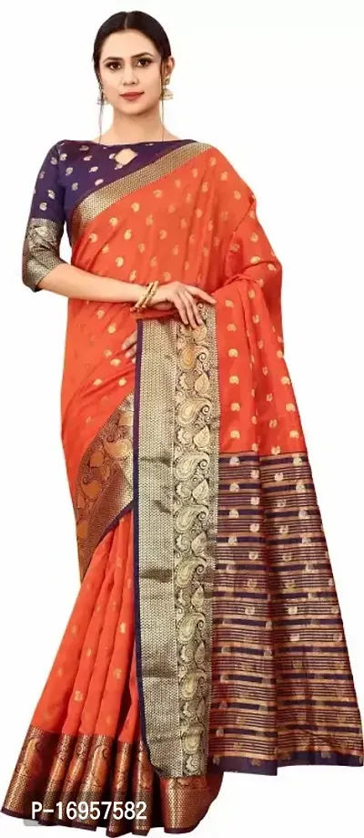 Beautiful Orange Silk Saree With Blouse Piece For Women