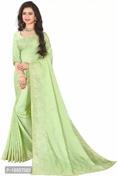 Beautiful Green Silk Saree With Blouse Piece For Women