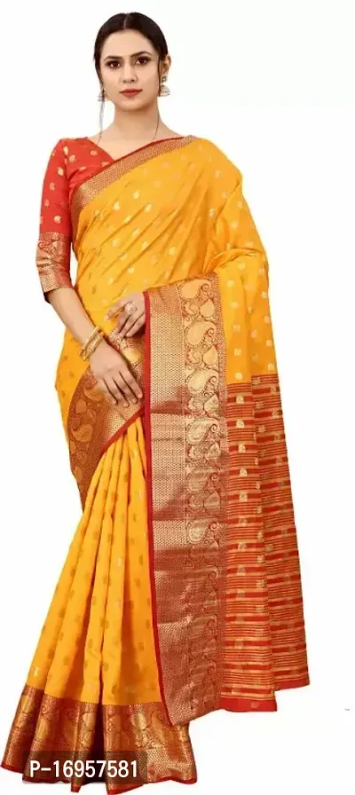 Beautiful Yellow Silk Saree With Blouse Piece For Women-thumb0