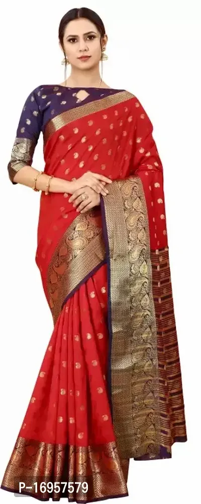 Beautiful Red Silk Saree With Blouse Piece For Women