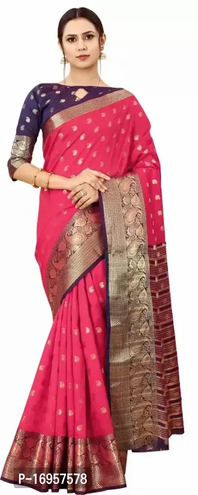 Beautiful Pink Silk Saree With Blouse Piece For Women-thumb0