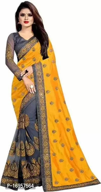 Beautiful Yellow Silk Saree With Blouse Piece For Women-thumb0