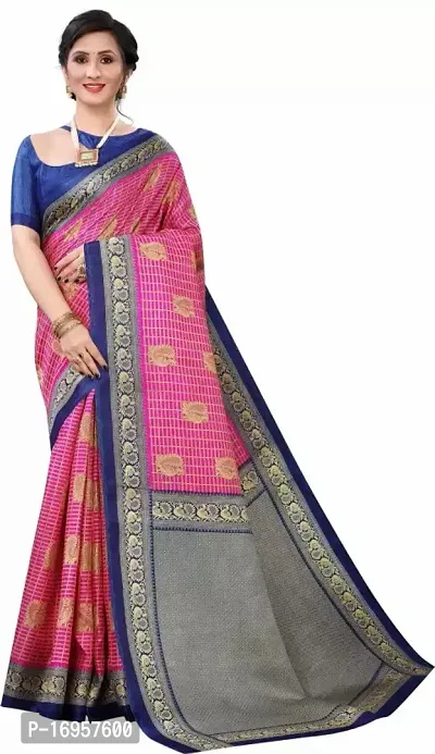 Beautiful Pink Silk Saree With Blouse Piece For Women