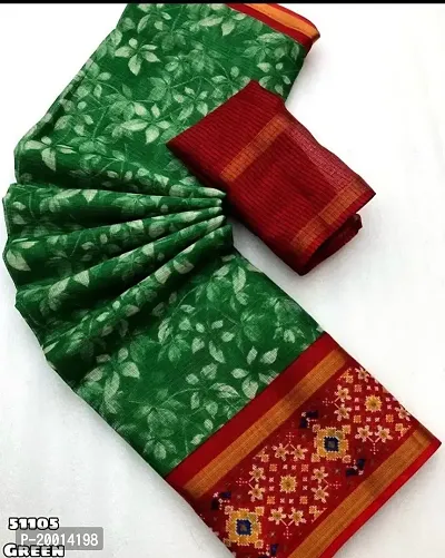 Trending Soft Kota Doria Cotton with Floral Printed Saree and Zari Border-thumb0