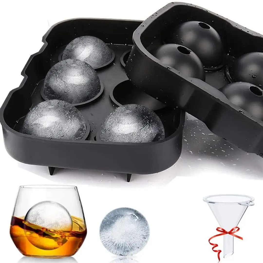 Silicone Ice Cube Tray Mold,Sphere Ice Ball Maker with Removable Lid,Ice  Cube Tray Balls for Whiskey,Cocktails and Homemade,Keep Drinks Chilled,Easy