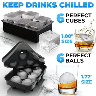 Rechishre Ice Cube Trays Silicone (Set of 2), Sphere Ice Ball Maker with  Lid and Large Square Ice Cube Molds for Whiskey and