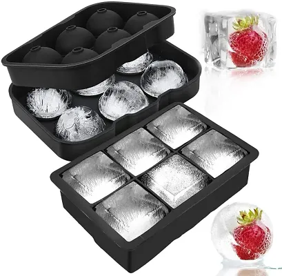 Round Silicone Ice Cube Trays Set of 2 , Flexible 6 Ice Balls 1.75