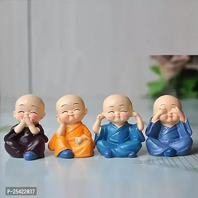 Cute Mini Buddha Statue Showpiece for Car Dashboard Table Top Home Decoration Set of-4-thumb0