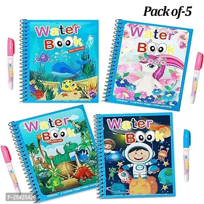 Reusable Magic Water Coloring Book with Magic Pen for Children's Fun and Learn Educational Drawing Pad Set of-5-thumb0