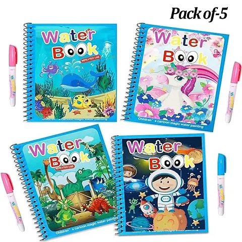 Reusable Magic Water Coloring Book with Magic Pen for Children's Fun and Learn Educational Drawing Pad Set of-5