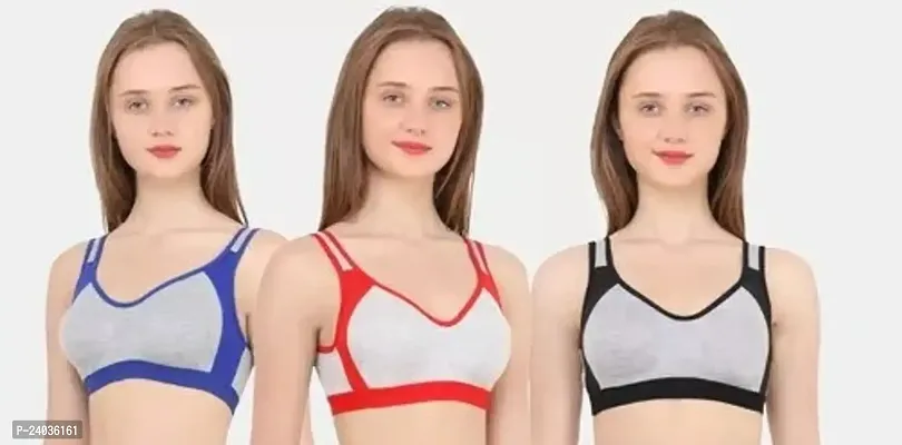 Stylish Cotton Self Design Non Padded Bras For Women- Pack Of 3