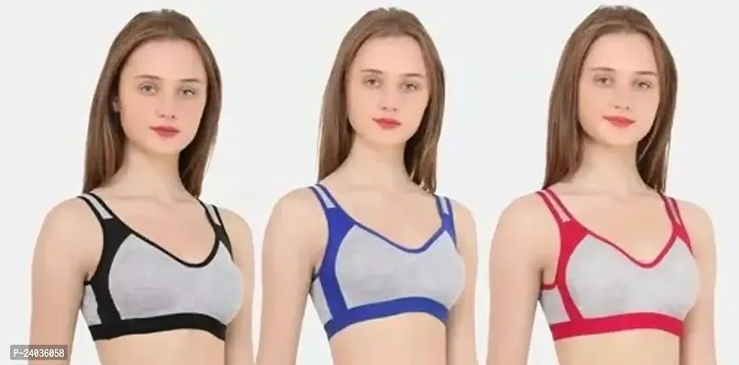 Stylish Cotton Self Design Non Padded Bras For Women- Pack Of 3