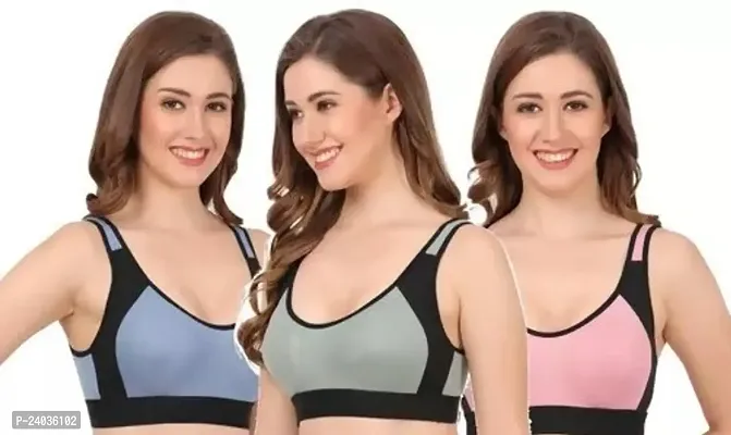 Stylish Cotton Self Design Non Padded Bras For Women- Pack Of 3-thumb0