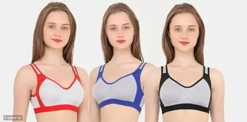 Stylish Cotton Self Design Non Padded Bras For Women- Pack Of 3-thumb0