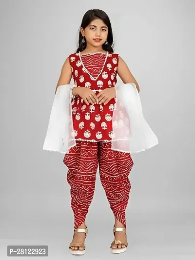Printed Cotton Top dhoti With Dupatta Set For Kids Girls dhoti kurti dresses-thumb0