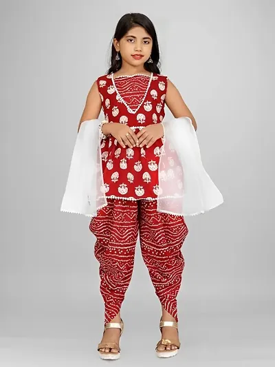 Ethnicwear Printed Cotton Blend Kurta, Bottom and Dupatta Set