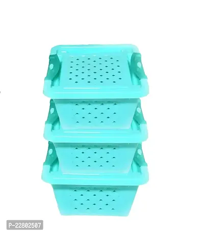 Sanjari Plastic 3 Pieces small Size Multipurpose Solitaire Storage Basket with Lid (Multicolor)(size:13x13x7 cm)-thumb0