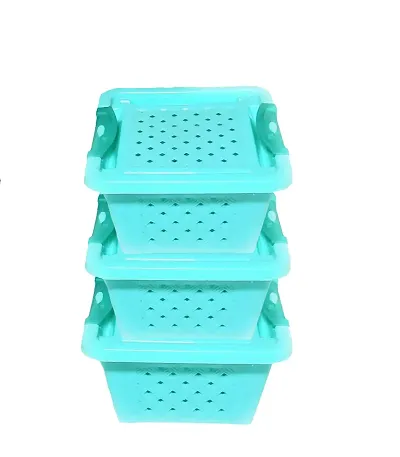 Sanjari Plastic 3 Pieces small Size Multipurpose Solitaire Storage Basket with Lid (Multicolor)(size:13x13x7 cm)
