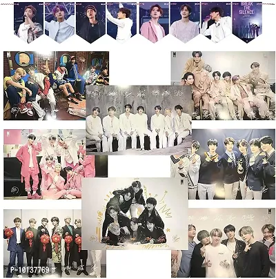 KARTMEN 300 GSM BTS K-Pop Music Band Map of The Soul:7 Bangtan Boys 8 Poster , 12 x18 inch + Bangtan Boys Hanging Flag, 8 Pieces , 2 Meter - Multicolour