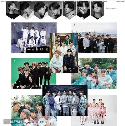 KARTMEN BTS 8 Poster Jungkook, Jimin, V, Suga, Jin, J-Hope, 300 GSM 12 x18 Fanart Wall Decoration with BTS Hanging Flag 8 Pieces 2 Meter, (Multicolour, Large)