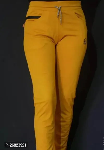 Elite Yellow Cotton Blend  Track Pant For Women