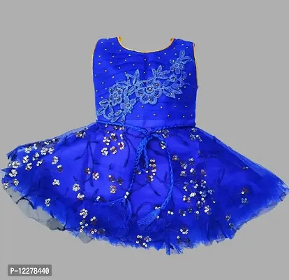 Baby Girls Royal Blue Feather Net Comfortable dress Pack of 1-thumb0