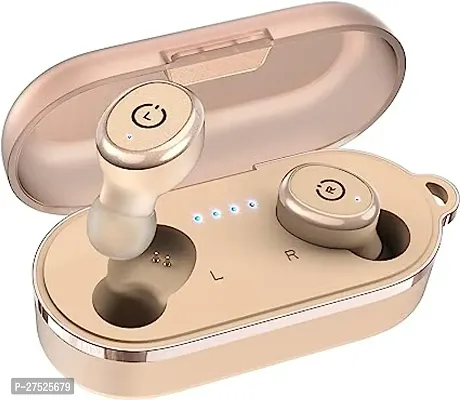 Stylish Beige In-ear Bluetooth Wireless Headphones With Microphone-thumb0