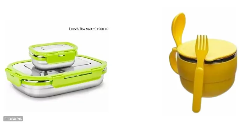 Combo Of Steel Lunch Box And Bowl Set Lunch Box For Kids- Yellow