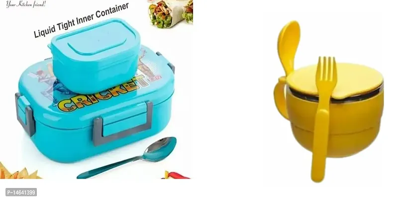 Combo Of Lock And Lock Lunch Box And Bowl Set Lunch Box For Kids- Yellow-thumb0