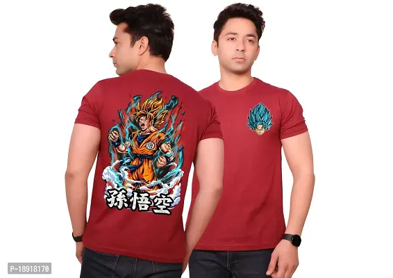 FACTALE Goku Saiyan Mode Printed Round Neck Cotton Regular Fit Tshirt for Men  Women's