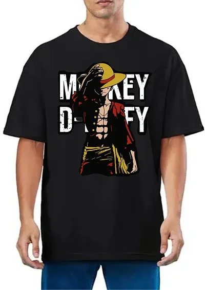 CLOUDHUT Mens Boys Round Neck Monkey D Luffy Printed|Half Sleeve 100% Cotton|Oversized Color T-Shirts