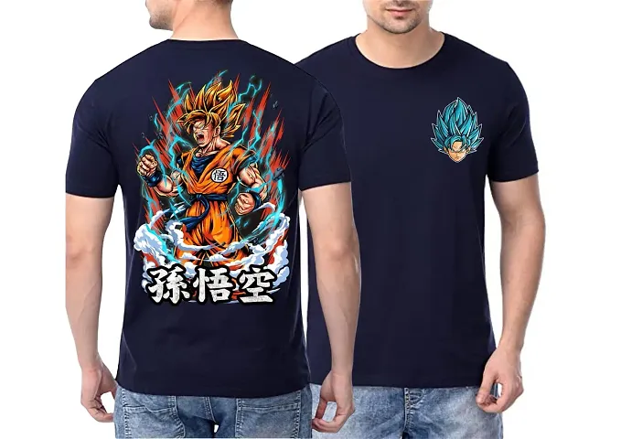 FACTALE Goku Saiyan Mode Printed Round Neck Cotton Regular Fit Tshirt for Men & Women's