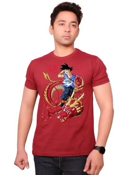 FACTALE Goku Printed Round Neck Cotton Regular Fit Tshirt for Men & Women's
