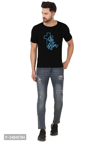 Stylish Black Polyester Blend T-Shirt For Men-thumb0