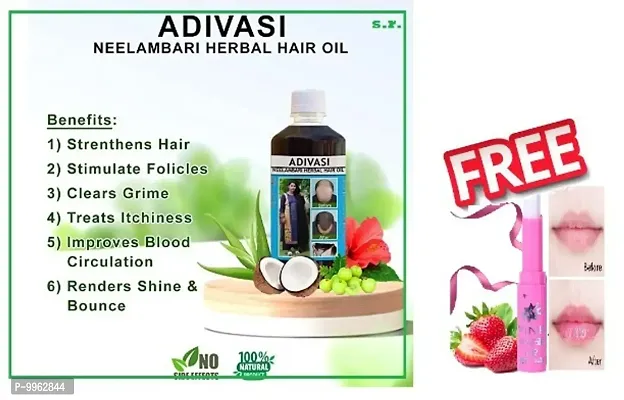 Neelambari Herbal Adivasi Herbal Pure Adivasi Hair Growth/Hair Fall Control Oil 100ml pack of 1 with free magic pink lip balm