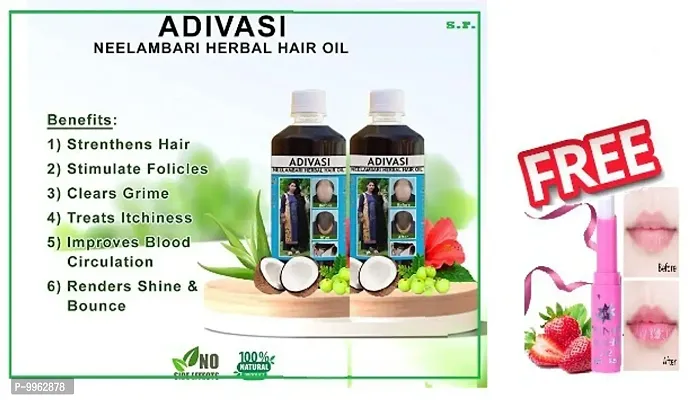 Neelambari Herbal Adivasi Herbal Pure Adivasi Hair Growth/Hair Fall Control Oil  100ml pack of 2 with magic pink lip balm free