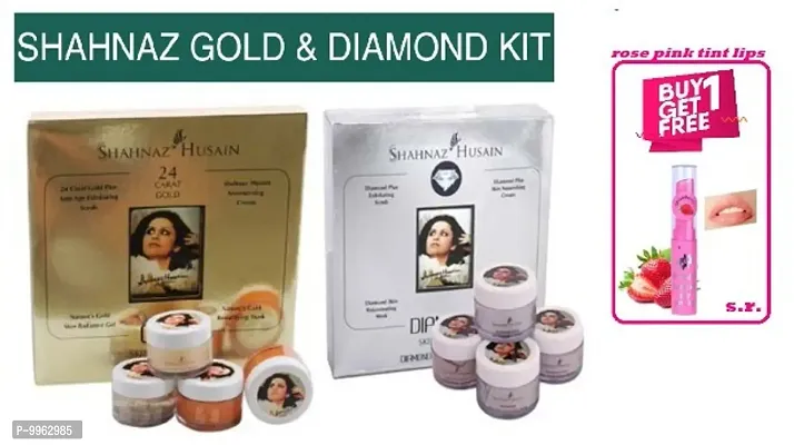 shahnaz hussain gold + diamond box facial kit  combo with free magic pink lip balm