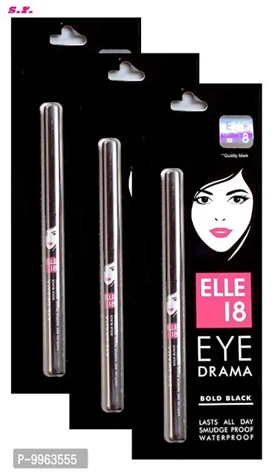 Elle 18 Eye Drama Kajal, Super Black, Smudgeproof  Waterproof, 0.35 G Pack Of 3