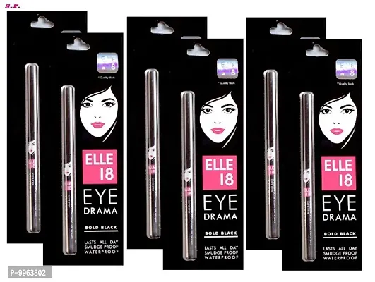 Elle 18 Eye Drama Kajal, Super Black, Smudgeproof  Waterproof, 0.35 G Pack Of 6-thumb0