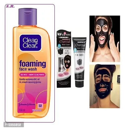 Clean  Clear Foaming Face Wash For Oily Skin, 150ml _01 + CHARCOAL PEEL OFF MASK CREAM 150g