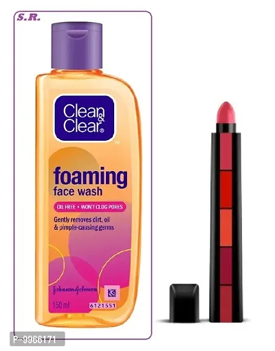 Clean  Clear Foaming Face Wash For Oily Skin, 150ml _01 + MATTE FIVE IN ONE LIPSTICK MULTICOLOUR
