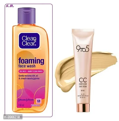 Clean  Clear Foaming Face Wash For Oily Skin, 150ml _01 + NEW 9 TO 5 CC CREAM 9g _01-thumb0